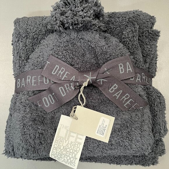 Barefoot Dreams Accessories - NEW‎ Barefoot Dreams Cozy Chic Pom Pom Beanie and Scarf Set Slate
